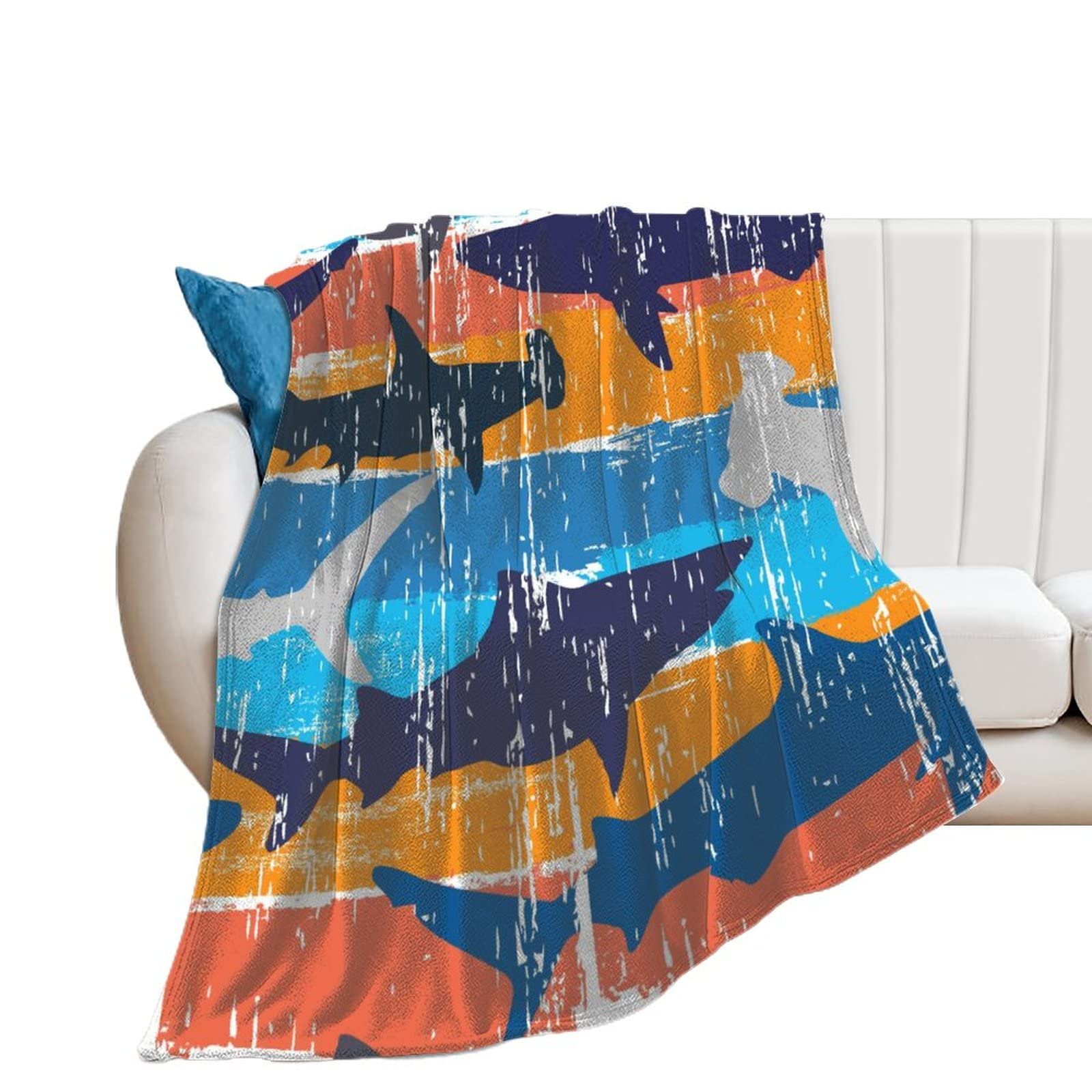 Couverture polaire douce et chaude en flanelle premium couleur requin pour lit de 150x200cm