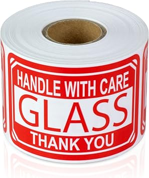 300 Stickers - 3 x 2 inch Handle with Care, Glass Stickers 300 Labels/Roll Fragile Labels for Safe Handling Instructions