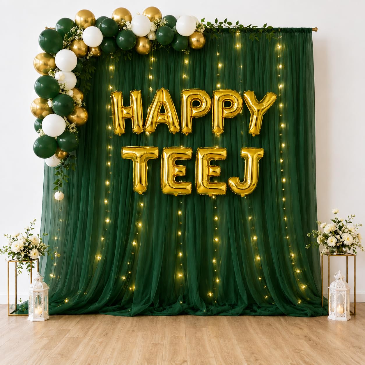 Happy Teej Decoration Kit with Foil Balloons and Backdrop (Dark Green) | Festive Decoration kit-image-20