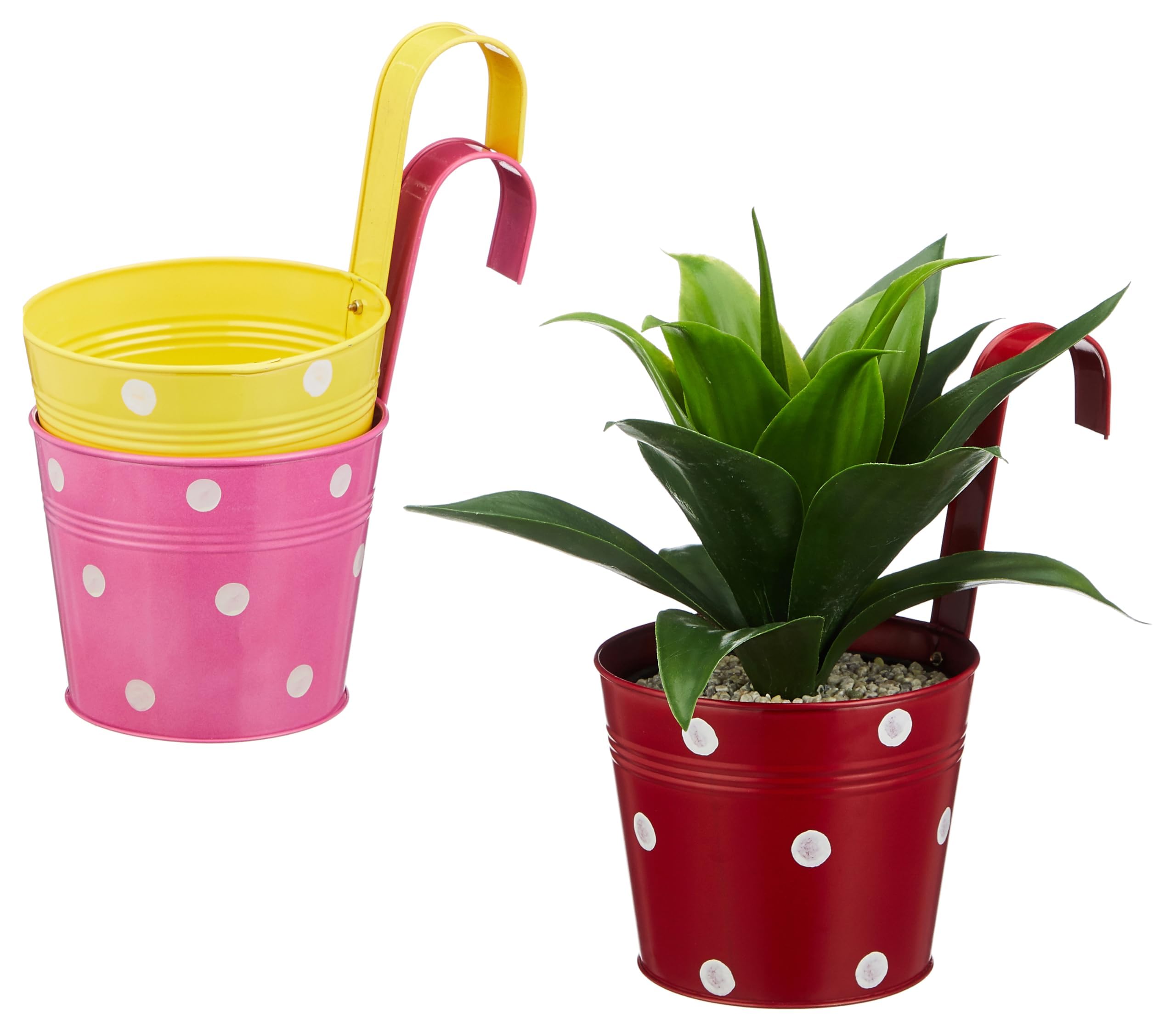 Amazon Brand - Solimo Dotted Round Railing Planter for Balcony (Multicolor, Set of 3) | Dotted Railing Metal Pots for Balcony and Home Gardening, Indoor, Outdoor (B0CXQ68QK2) Amazon Price History, Amazon Price Tracker