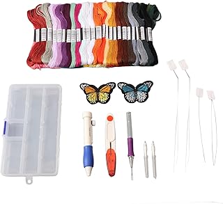 Tyenaza Stickgarn-Set, buntes DIY-Kreuzstichgarn-Set mit Nadeln, Einfädler für Armbänder, Basteldekoration, für Erwachsene und Kinder, Anfänger