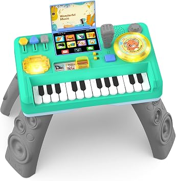 Basytodio Baby DJ Table for Toddlers Musical Piano Toys with Music & Light