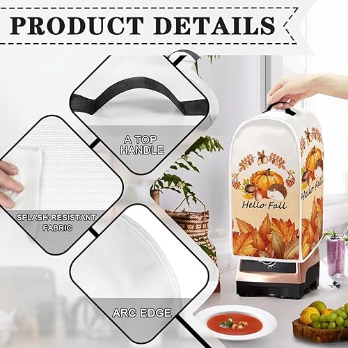 Miniatura 5 de FUIBENG Hello Fall - Cubierta pequeña para electrodomésticos de cocina, cubierta para licuadora de hojas de arce con hongo de calabaza, erizo, funda