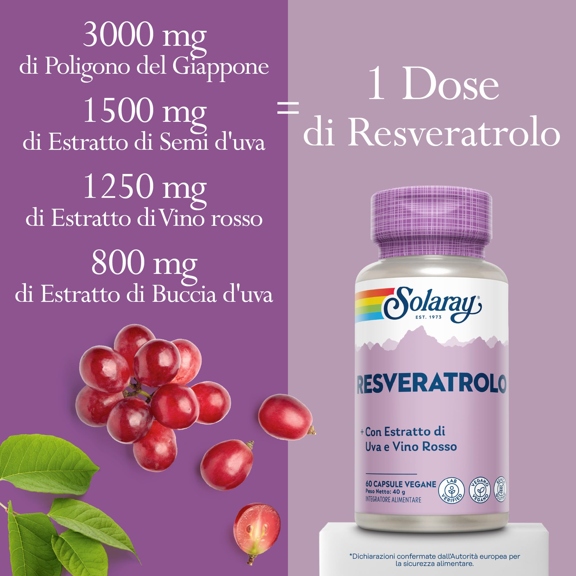 Solaray Resveratrolo Complesso - 60 Capsule Vegane - Integratore di Poligono Giapponese con Buccia e Semi d'Uva ed Estratti di Vino Rosso - Testato in Laboratorio