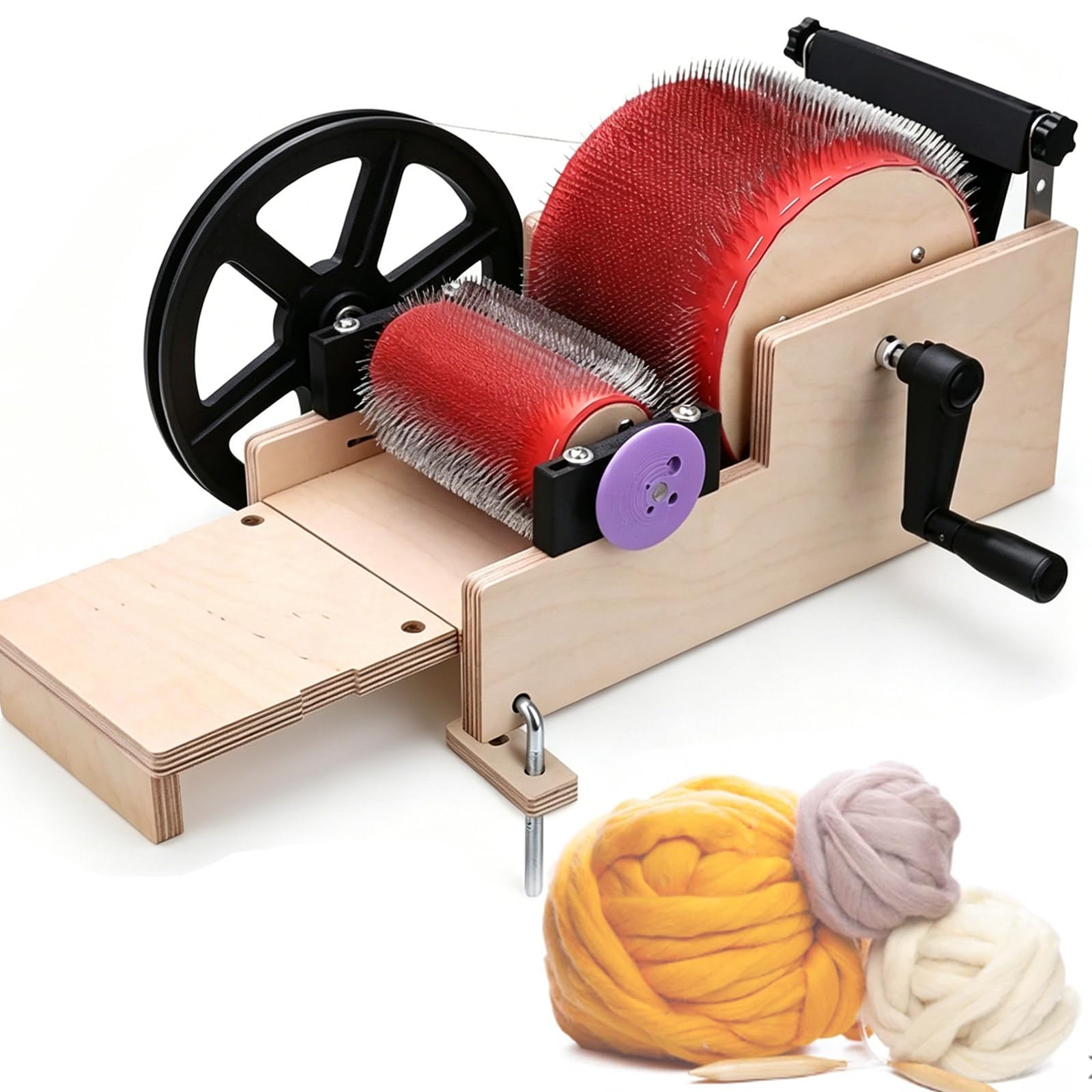 Osnzyc Hand Crank Wool Carding Machine for Beginners, 12/24 cm Drum Carder, Easy Sheep fleece cambing and Fibers Blending, for DIY felting and Spinning 14cm