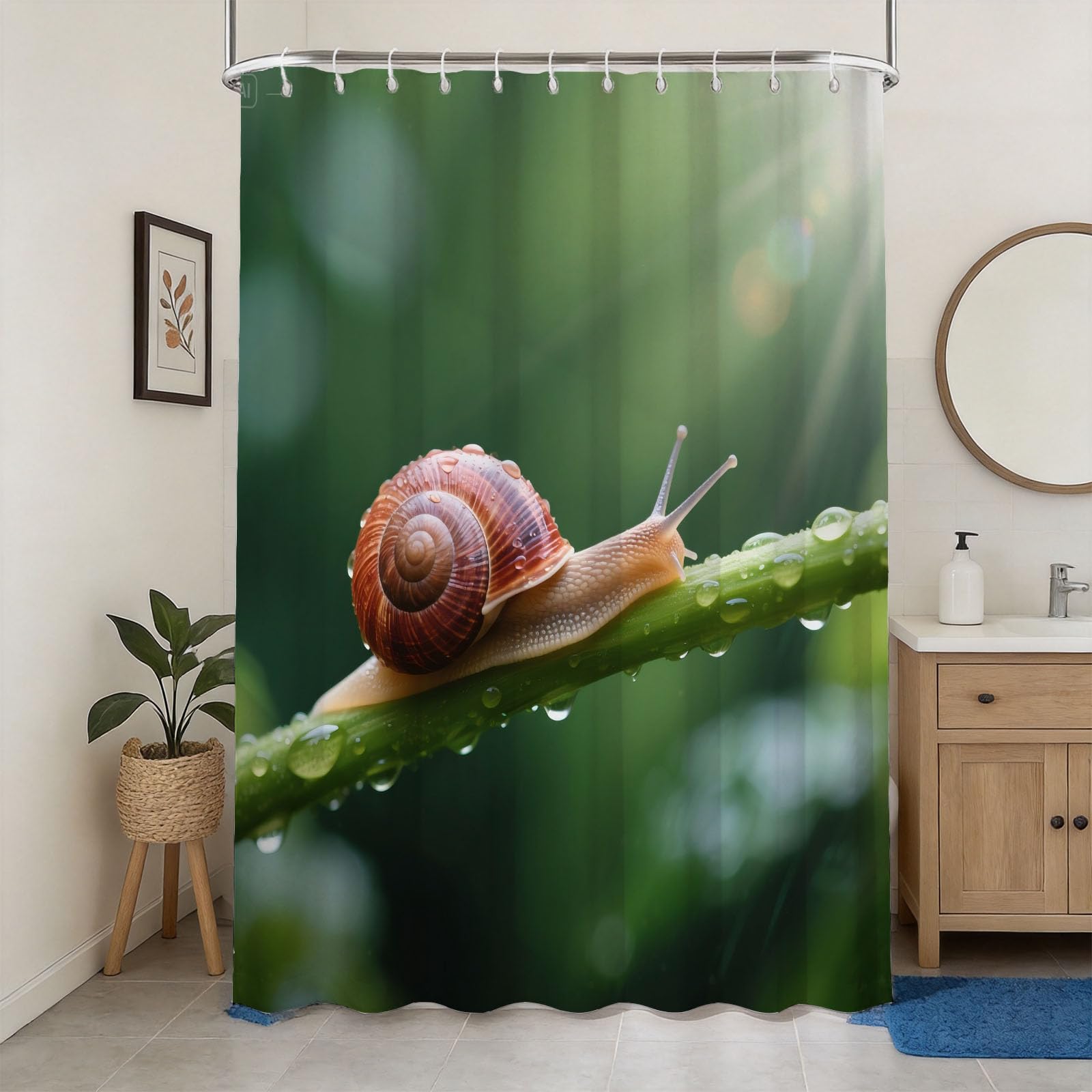 Hongduo 3D Snail Shower Curtain for Stalls Bathtubs Natural Landscape Bathroom Decor Shower Curtain Set Polyester Fabric Waterproof 200x200cm/79X79 Inch with Hooks