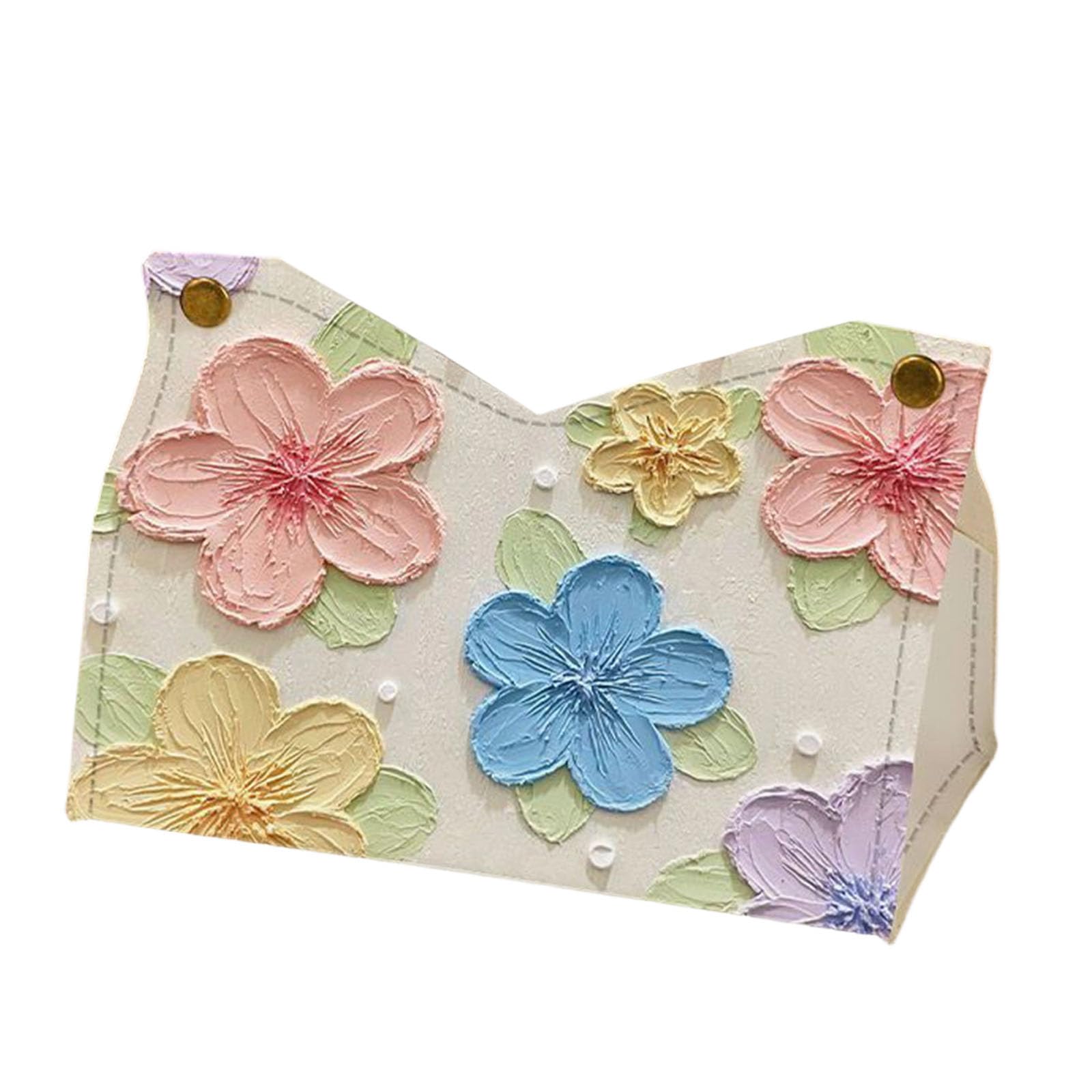 Tsophreniq Decorative Leather Tissue Box Cover Featuring Bright Oil Painting Flowers Design Practical Leather Holder Flower Painting Holder