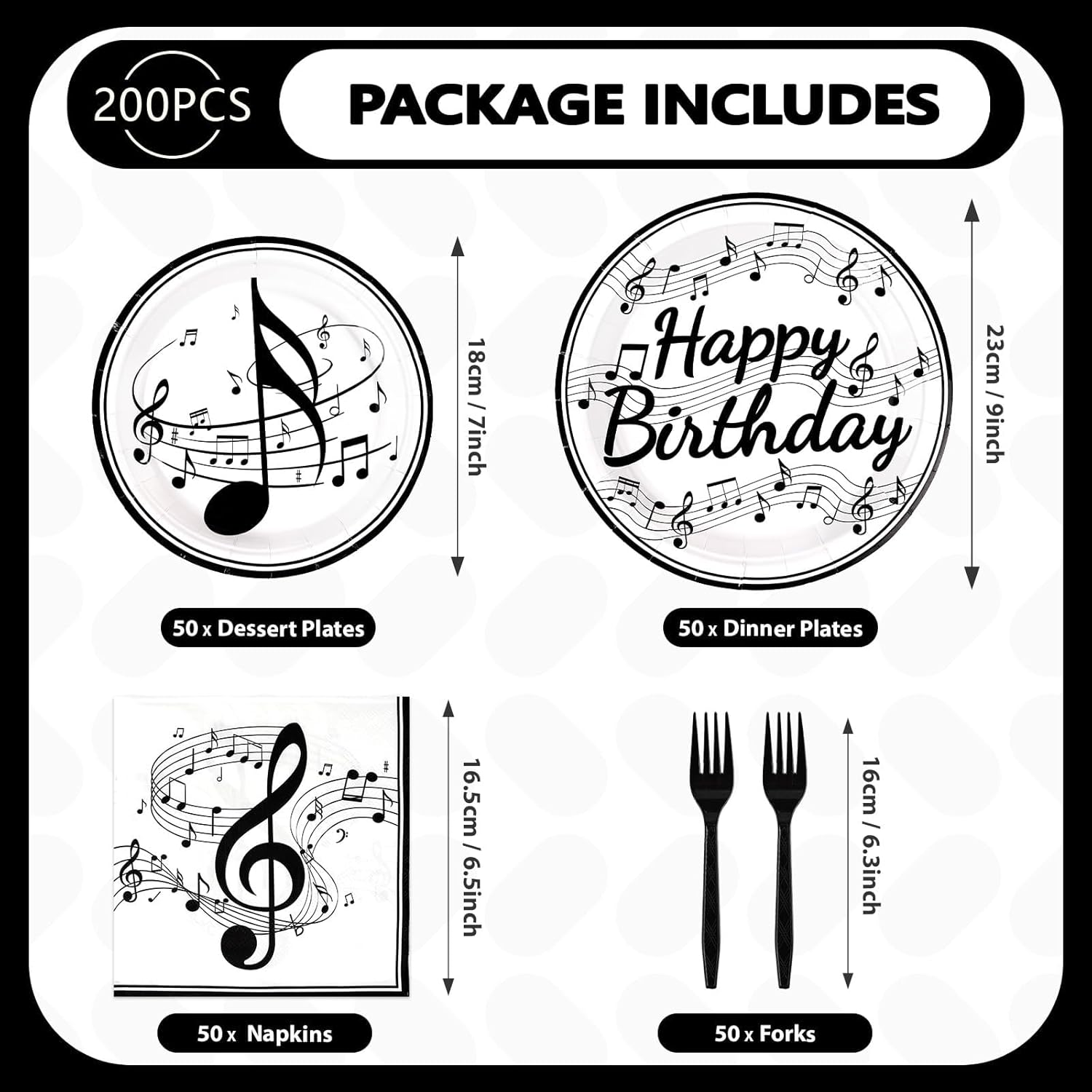 200Pcs Music Birthday Party Supplies Music Notes Plates Napkins Disposable music birthday Tableware Set Music Theme Party Decorations for Baby Shower Concert Karaoke Music Birthday Party Decor Serve50