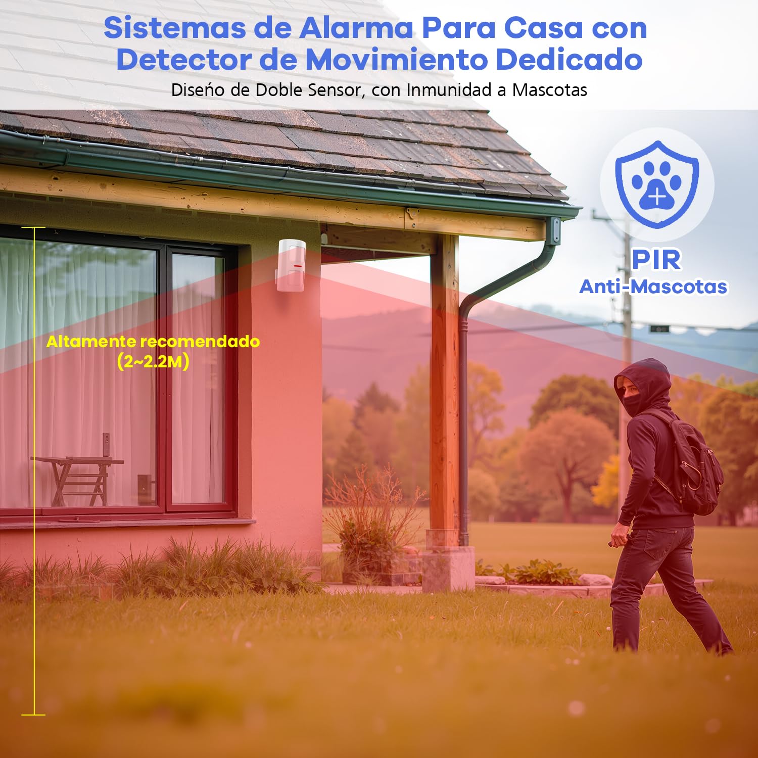 YISEELE Kit Alarma casa 5 GHz Wi-Fi: con Reloj y App Gratis - Completo 1 Sirena 125dB - 1 PIR Anti-Mascotas - 10 Sensores Puerta/Ventana - 2 Mandos - 1 Central - Compatible con Alexa y Google Home