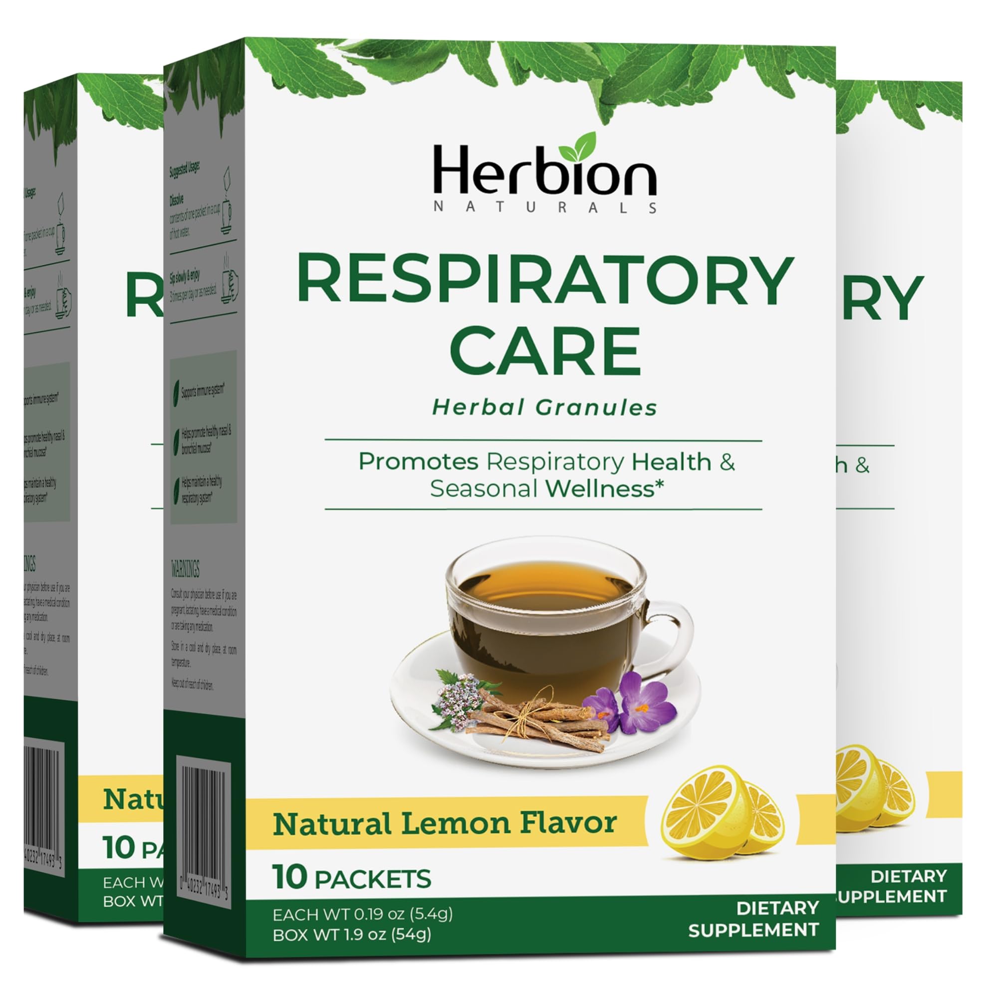HERBION Naturals Respiratory Care Herbal Granules, Natural Lemon Flavor, Soothing Hot Drink, Promotes Respiratory Health & Seasonal Wellness, 10 Count (Pack of 1) — Amazon image 12