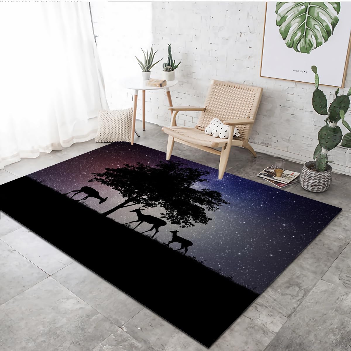 Tapis de décoration VULORA cerf abstrait 80x150cm ciel étoilé pour salon
