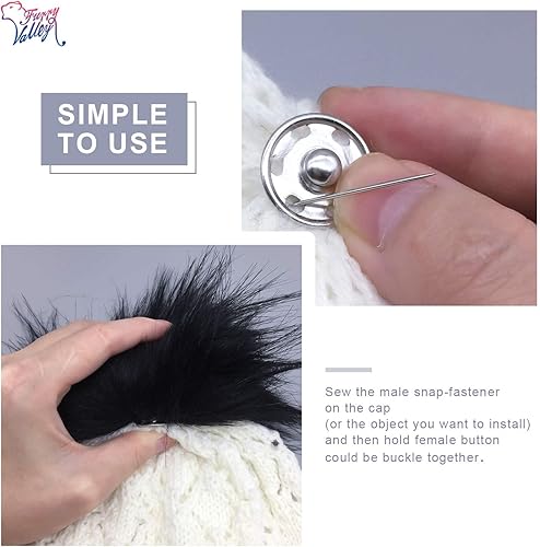 Miniatura 3 de Furryvalley Pompón de piel sintética, 4 unidades, manualidades, bolas esponjosas para sombrero, zapatos, bufandas con cierre a presión, sombrero de