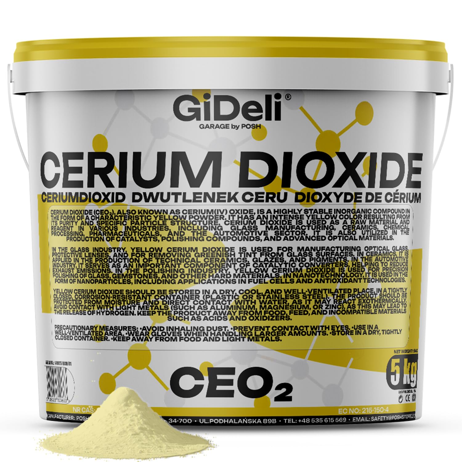 GiDeli Ceriumoxid (Ceroxid, CeO₂) Glaspolitur 5 kg Polierpulver – Kratzerentferner für Glas, Scheinwerfer, Windschutzscheibe, Spiegel & Acrylglas – Profi Poliermittel
