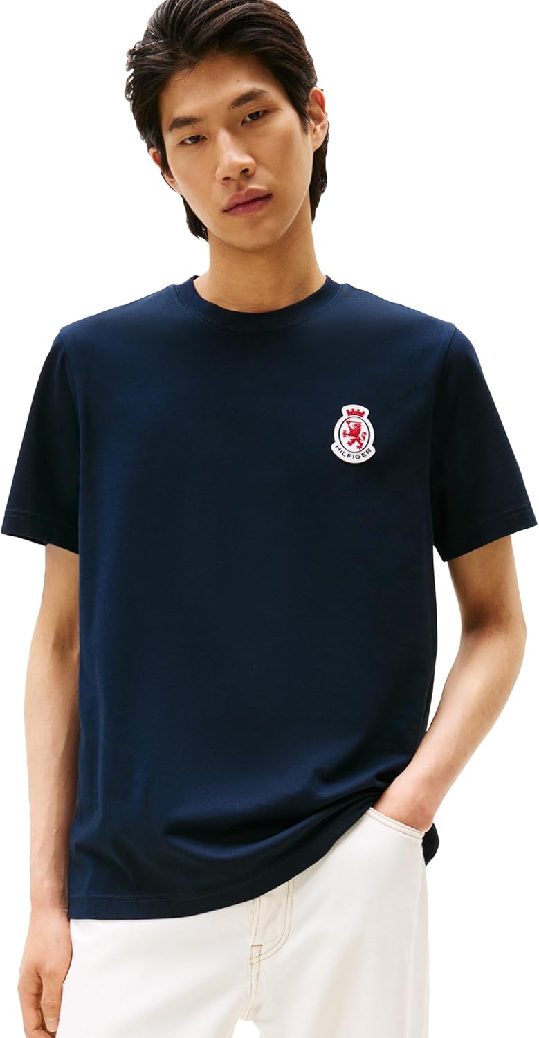Tommy Hilfiger Mens Short Sleeve Cotton Graphic T-Shirts with Rubberized Crest Logo