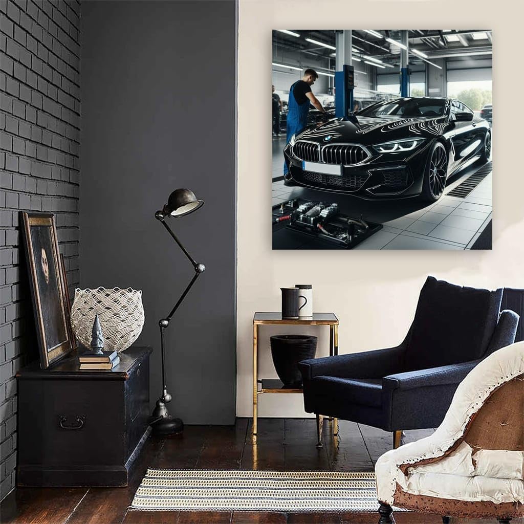 Living Room Wall Art Cars Decor Framed Canvas Automobile BMW M8 Garage 2 [Canvas Framed - 24x16 inch] 5