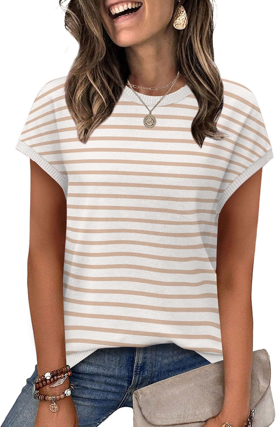 WIHOLL Short Sleeve Sweater for Women Summer Tops Crew Neck Fashion Clothing Tshirts Shirts Travel Outfits Dressy Casual - Image 2