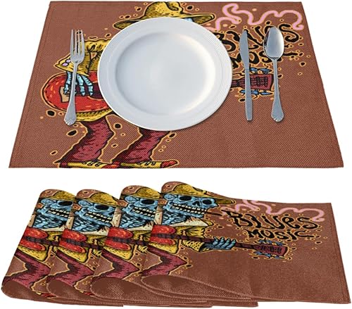 Miniatura 2 de Juego de 4 manteles individuales con diseño de calavera interesante, lavables, impermeables, para fiestas, hogar, comedor, decoración de mesa de 18