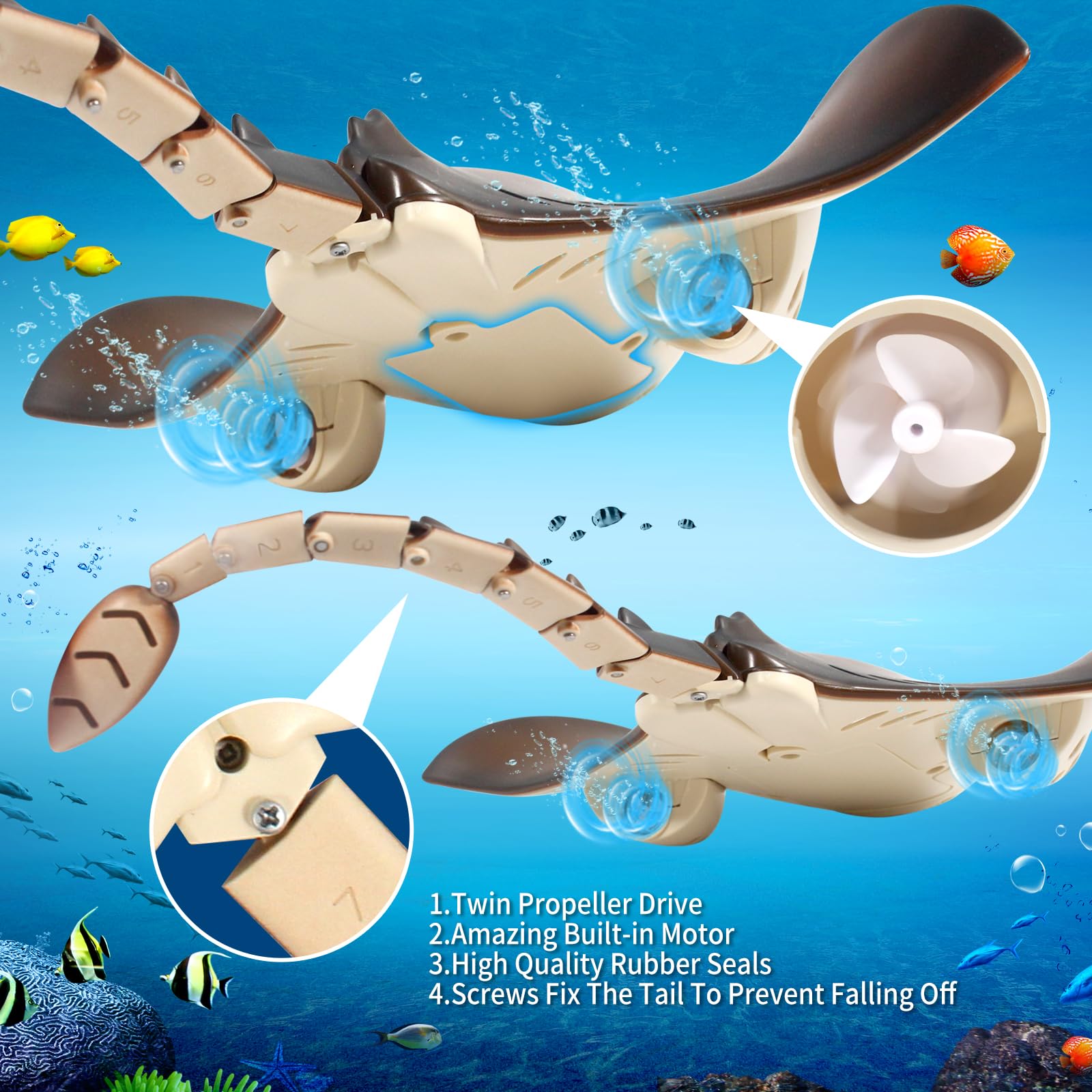 Remote Control Shark Stingray, Water Toys Pool Toys for Kids, High  Simulation RC Stingray Boat Fish Swimming Pool Bathroom for Kids Ages