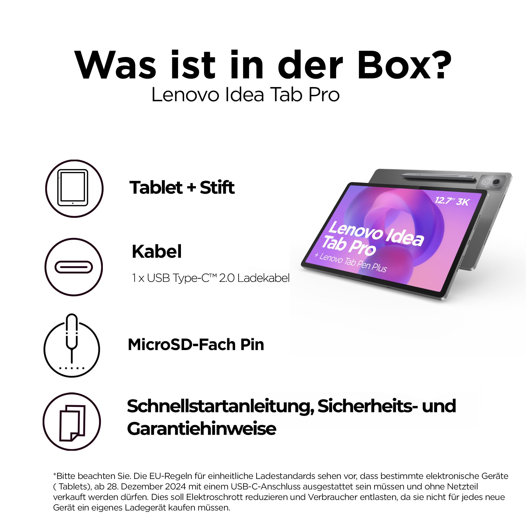 Lenovo Idea Tab Pro Tablet, 12.7" 3K Display, MediaTek Dimensity 8300, 8GB RAM, 256GB eMMC Speicher, Android, Luna Grau, inkl. Tab Pen Plus