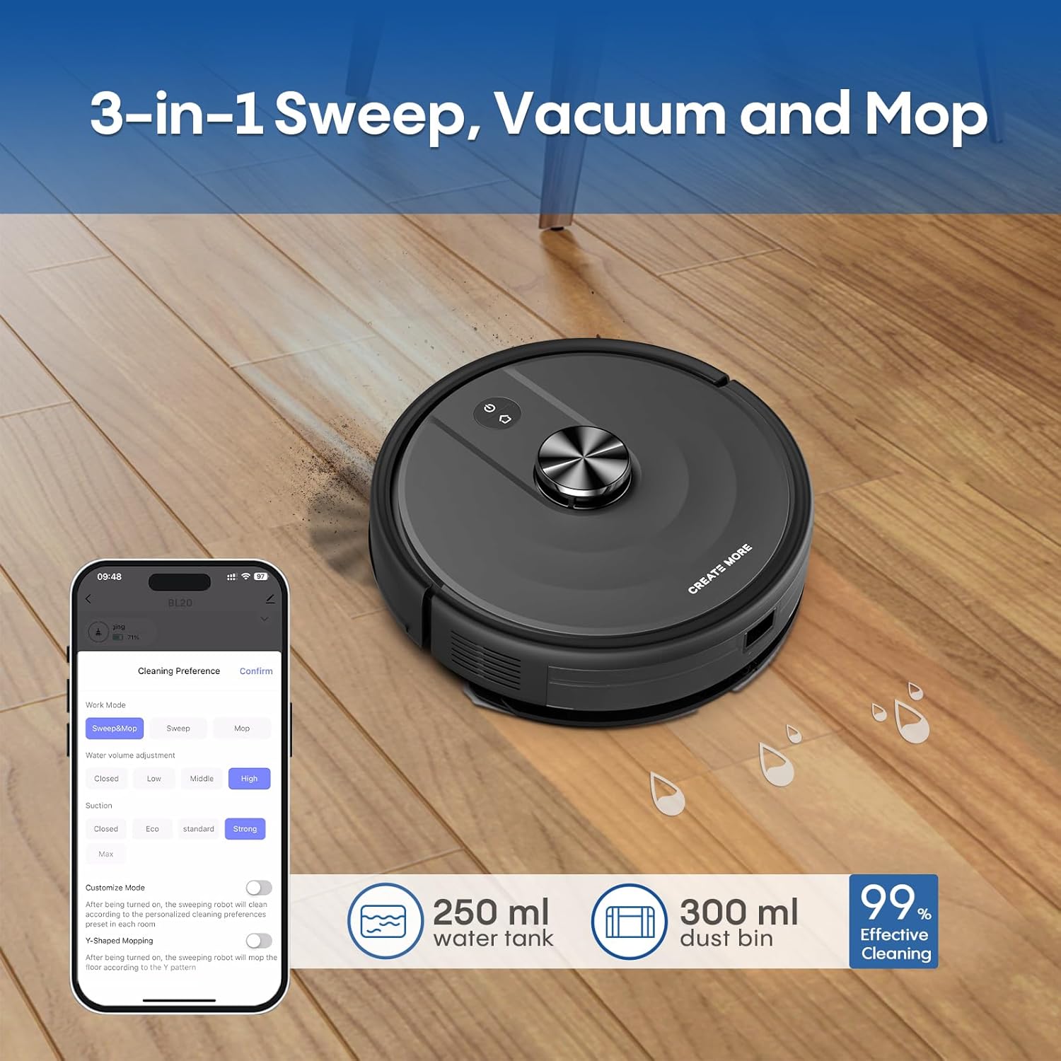 Robotic Vacuum BL20 with LiDAR Navigation, No-Go Zones for Pet