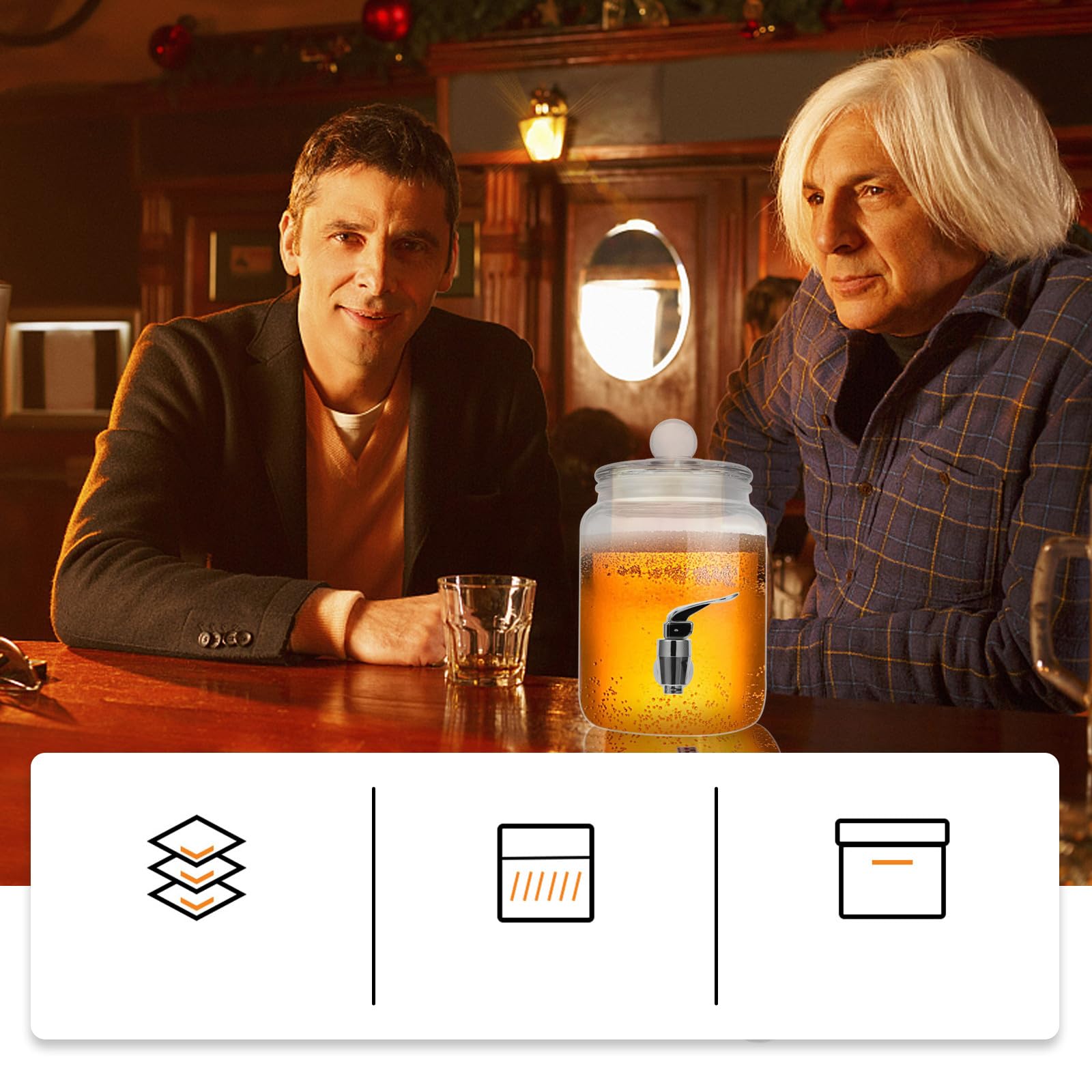 SHINEOFI Dispensador de Bebidas Frías de Vidrio Grifo para Fiestas y Bodas, Diseño Clásico y Funcional para Almacenar y Servir Vodka y Ron