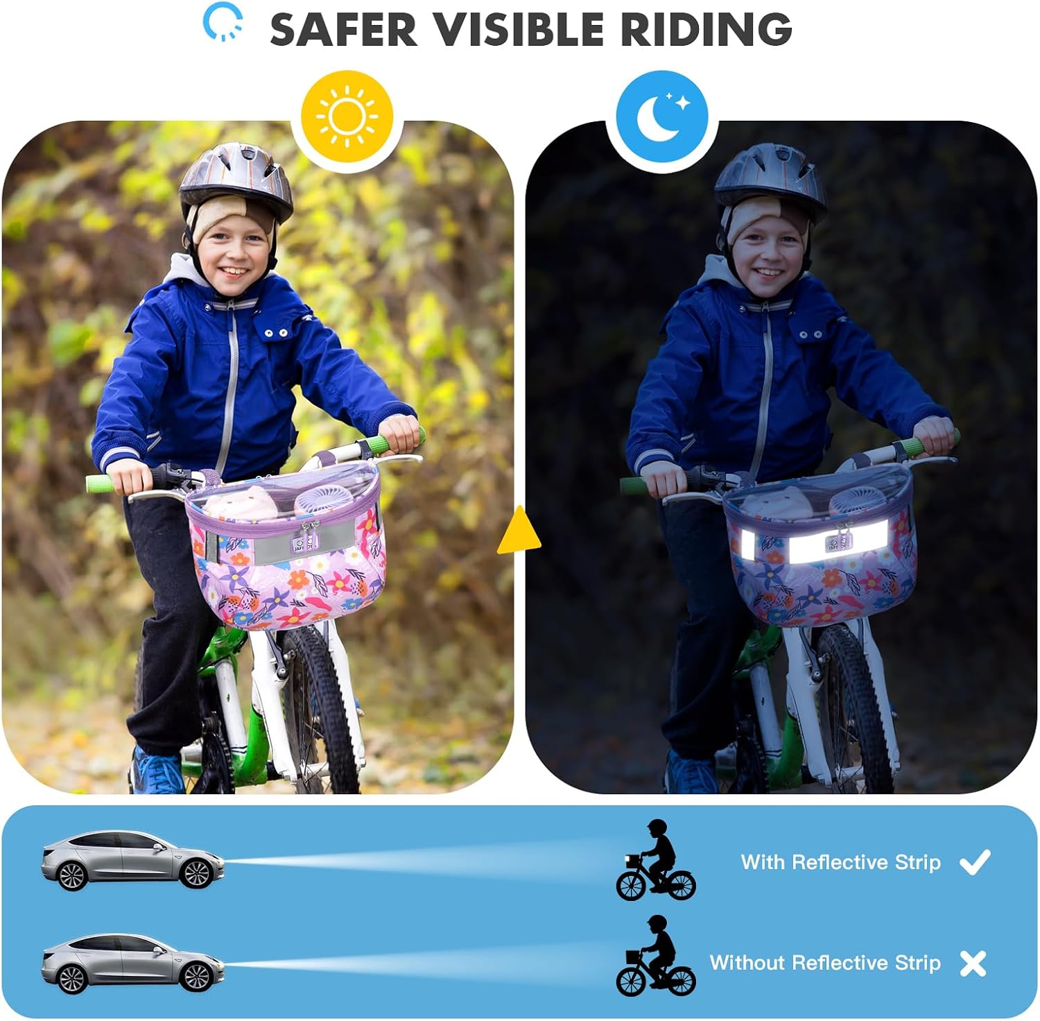 Kids Bicycle Basket, Front Frame Handlebar Bag for Toddler Scooter Tricycle Bike, Fabric Bicycle Basket for Boys & Girls