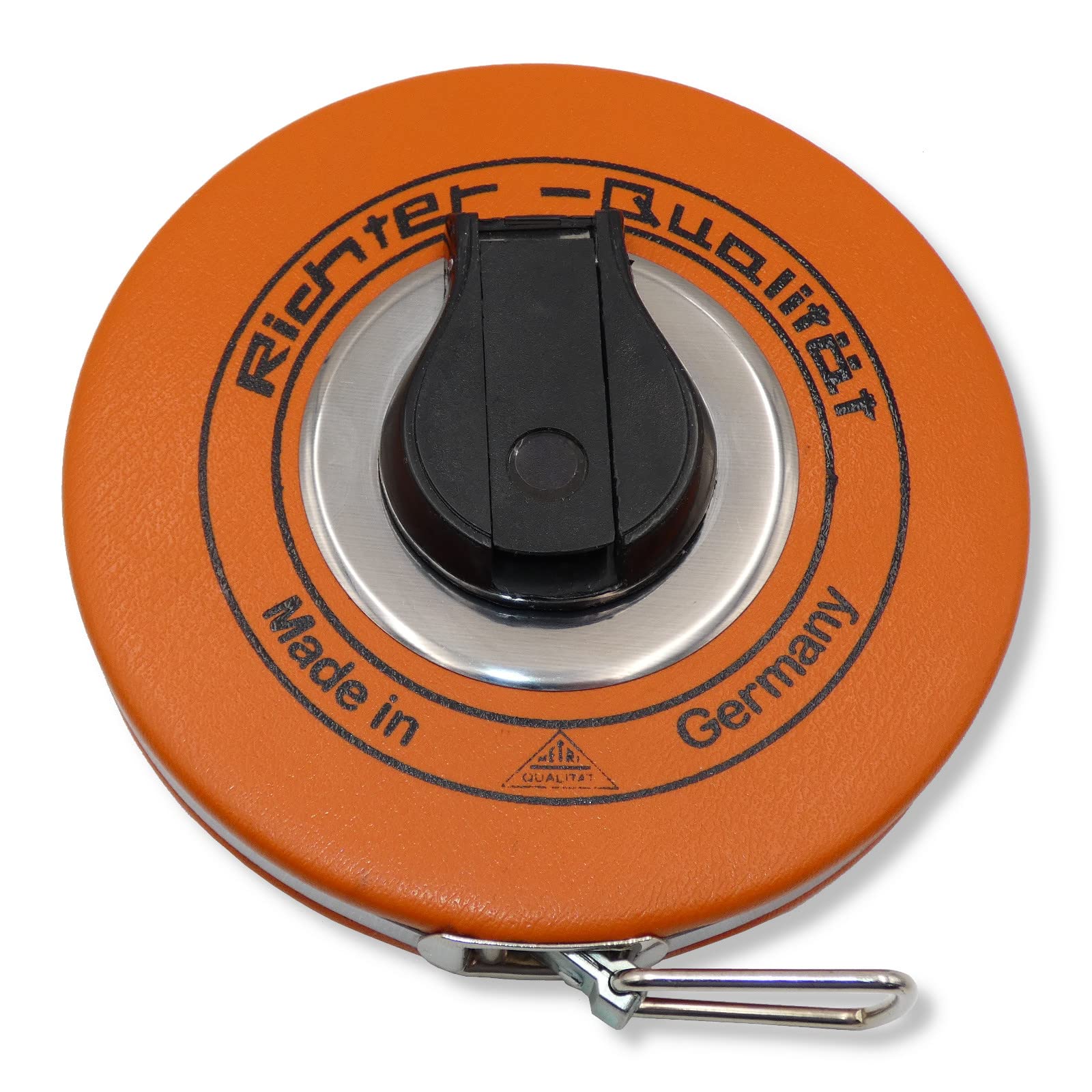 Mètre Ruban Professionnel 50 m en Acier – Graduation Millimétrique, Rétractable, Boîtier Métallique Robuste, Revêtement Anticorrosion avec Laque Blanche – Début De Mesure “B”