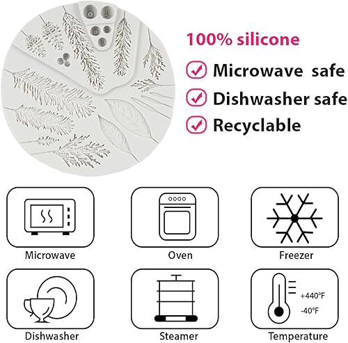 Miniatura 3 de Molde de silicona de flor de follaje de invierno, molde de fondant de rama de pino para decoración de tartas, decoración de cupcakes, caramelo