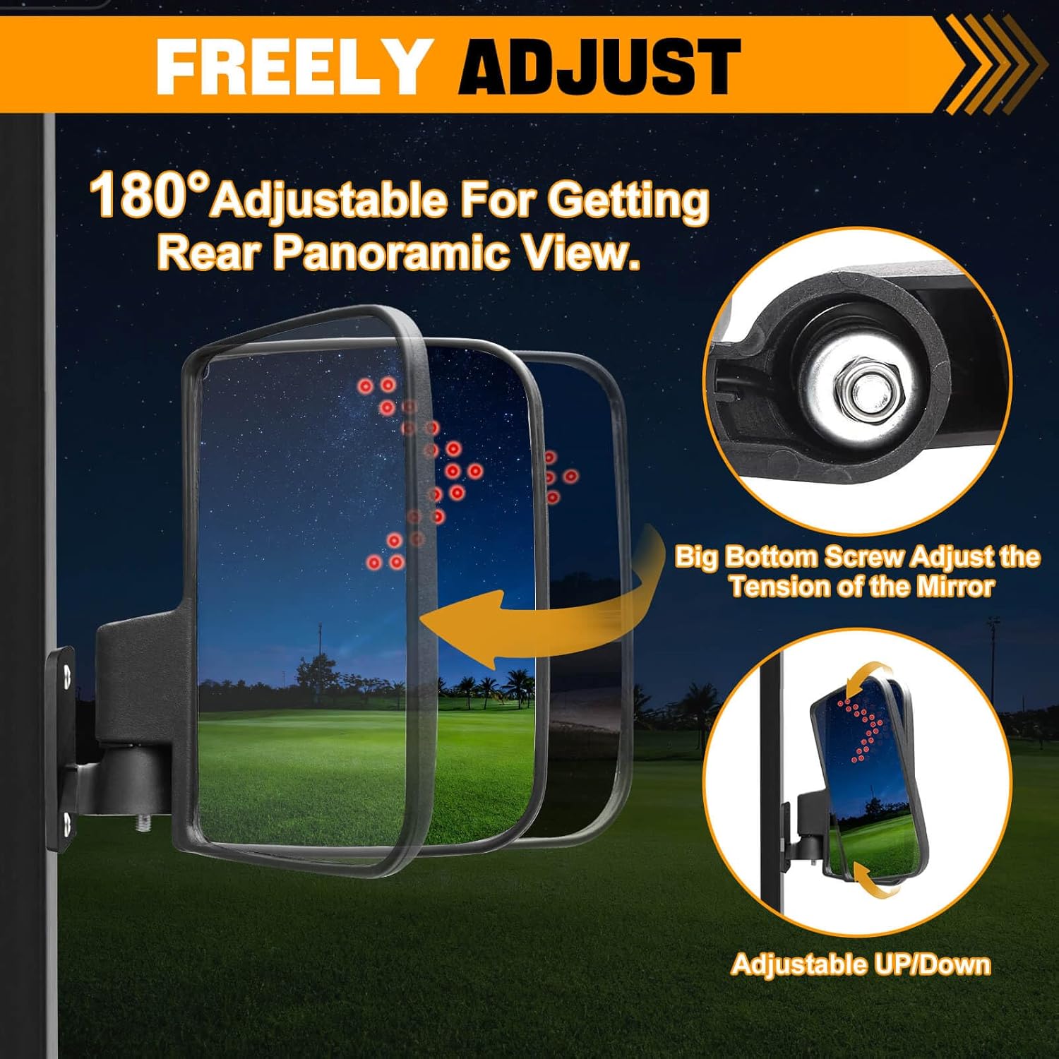Universal Golf Cart Side Mirrors Rear View Mirror with Turn Signal Light for Club Car,EZGO and Yamaha Golf Carts