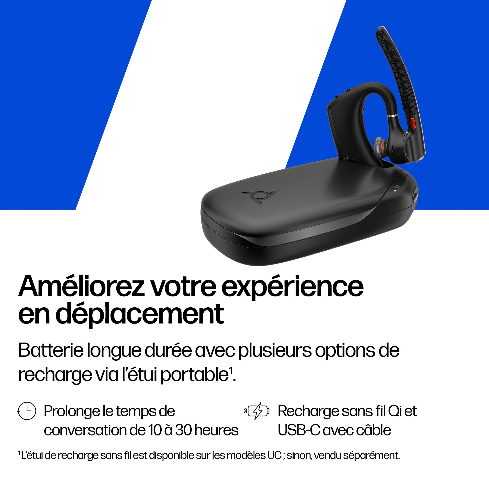 Poly Voyager Legend 50-M Casque UC avec Quatre Microphones, Annulation du Bruit, Technologie Noise Block, étui de Charge Portable, capteurs intelligents, Commandes Rapides