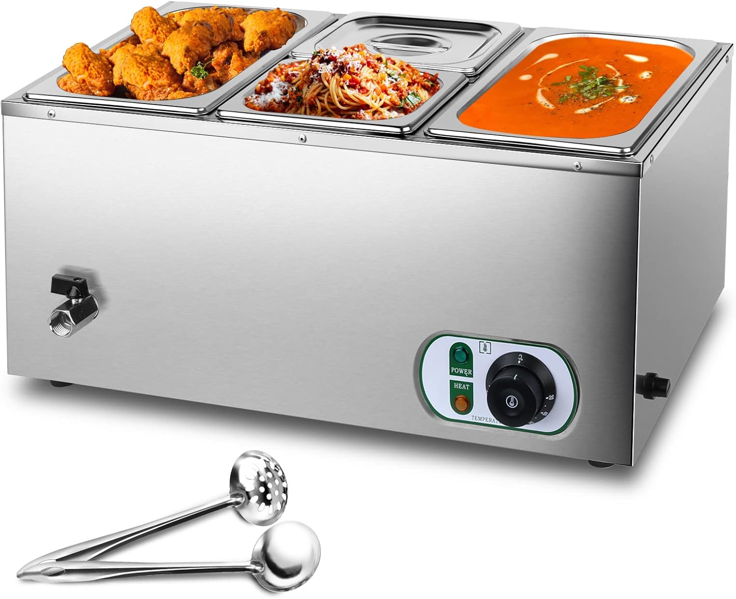 LIANQIAN Steam Table Food Warmer 4Pans - 14.8Qt Commercial Food Warmer 1500W Stainless Steel Bain Marie Adjustable Temp Electric Food Warmers for Parties, Catering, Restaurants with 4 Lids, 110V: Industrial & Scientific