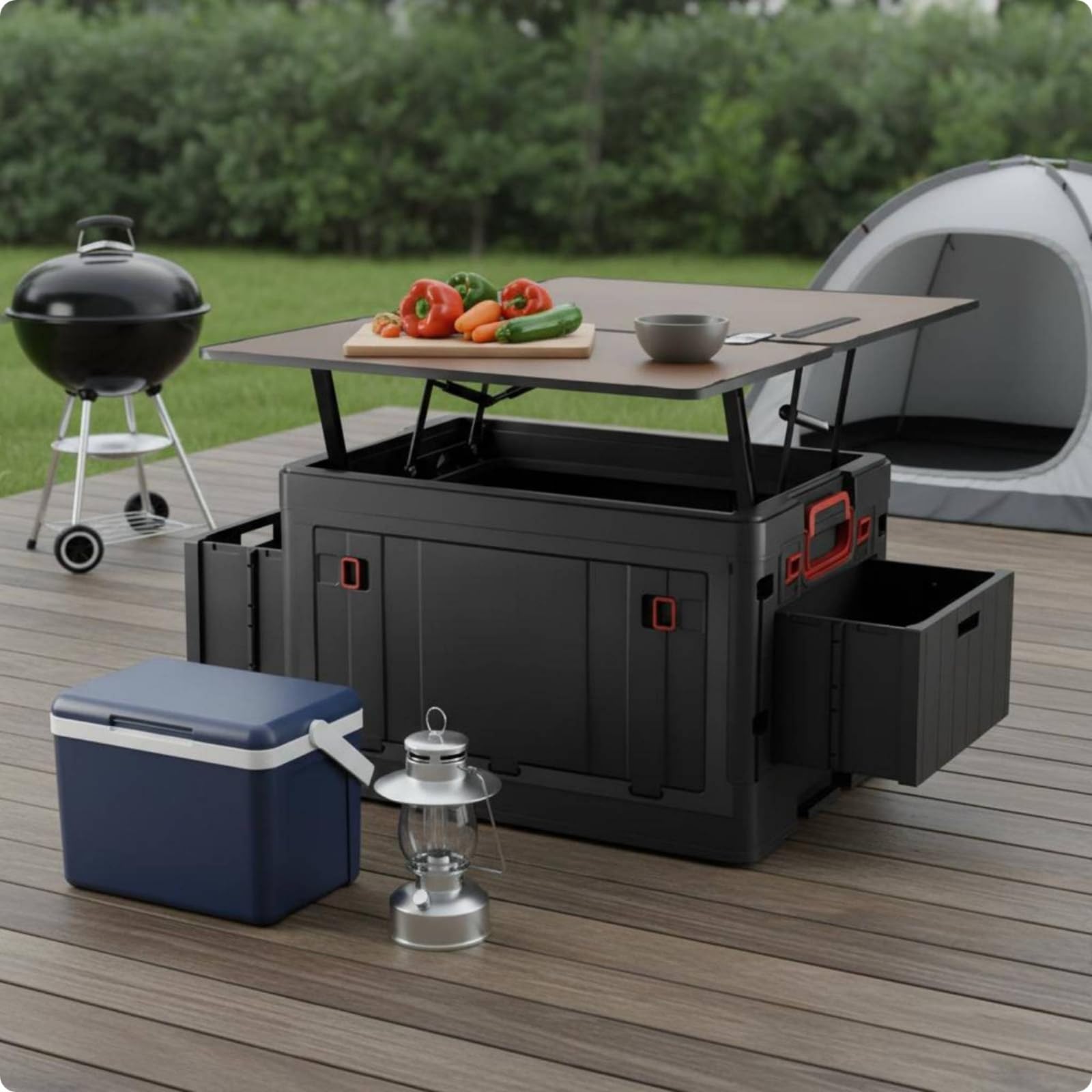 Contenitore per esterni, contenitore pieghevole con manici laterali, organizer per campeggio, auto o casa, scatola pieghevole versatile con cestino laterale multifunzionale