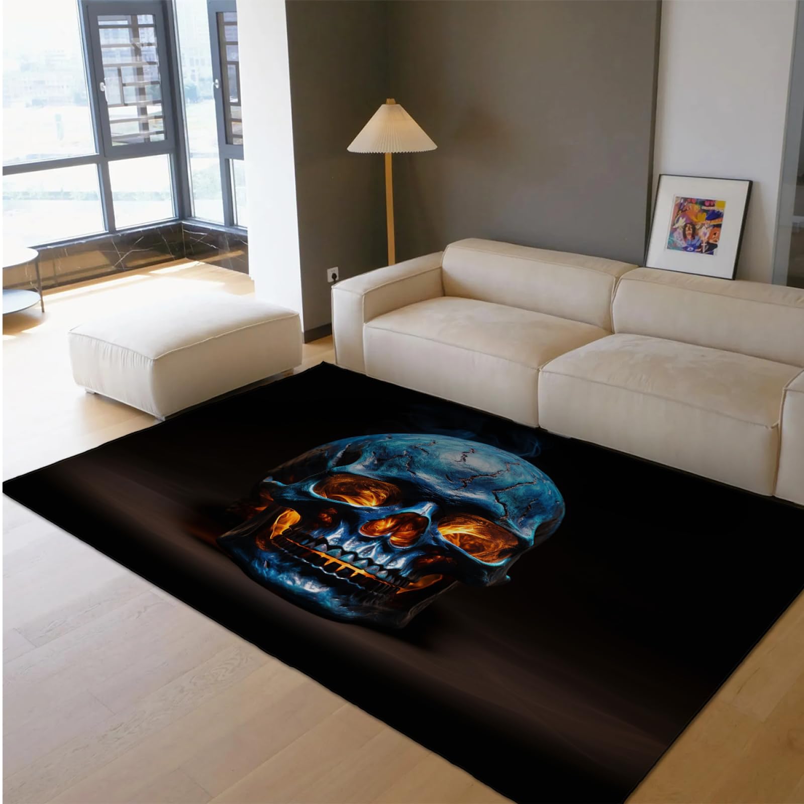 Tapis de salon moderne crâne aux finitions douces et lavables 90x120