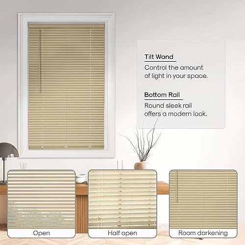 Miniatura 7 de PowerSellerUSA Persianas de vinilo de 1 pulgada para oscurecer la habitación, sin cordón, 64 pulgadas de largo x 46 pulgadas de ancho, modo de