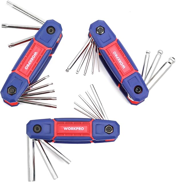 WORKPRO 24PC Folding Hex Key Set, Metric Ball End Key and Hex Keys, Torx Keys, Hexagonal Wrench Key Set for Bikes Automobile Machinery Repair