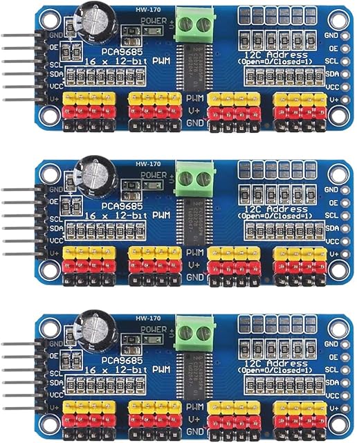 AEDIKO 3pcs PCA9685 Module Controller 16 Channel 12 Bit PWM Servo Driver Board IIC Interface