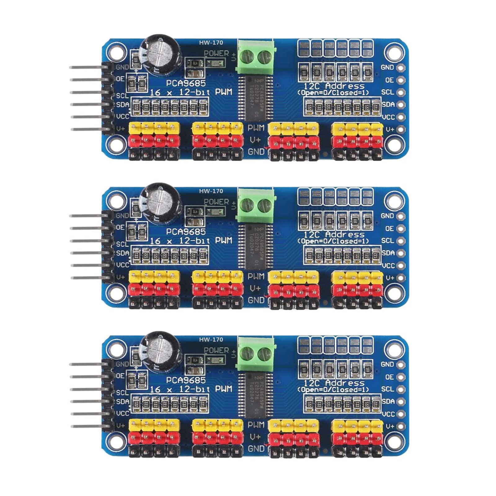 AEDIKO 3pcs PCA9685 Module Controller 16 Channel 12 Bit PWM Servo Driver Board IIC Interface