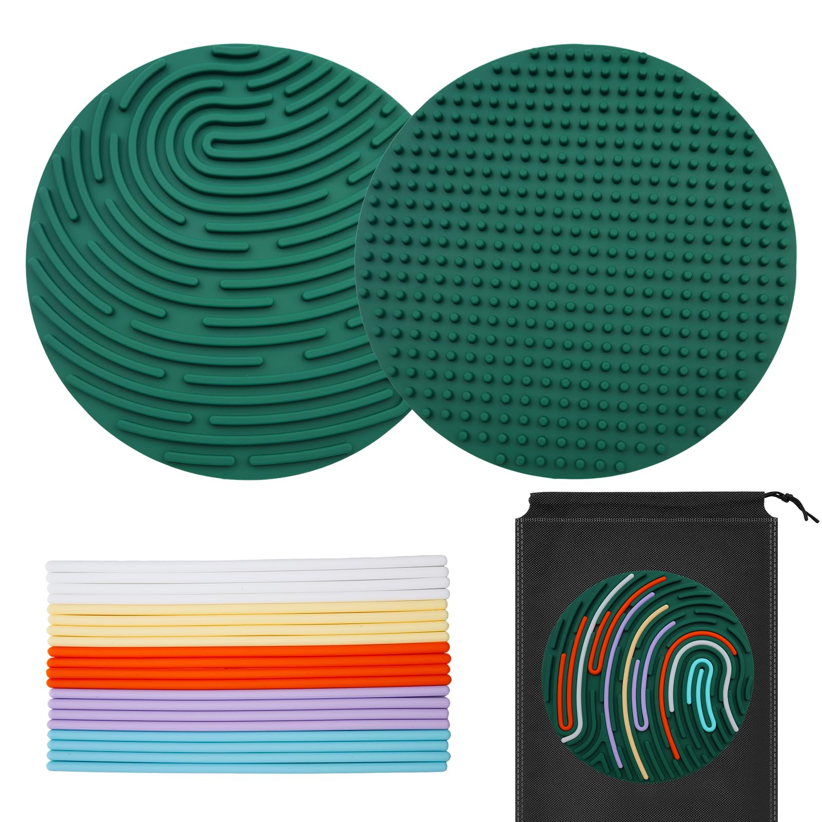OMJMYY Sensory Activity Board karta aktywności sensorycznej, silikonowa karta sensoryczna Fidget z 20 strunami i torbą podróżną dla dzieci 3+ i dorosłych ADHD, autyzm, stres lękowy