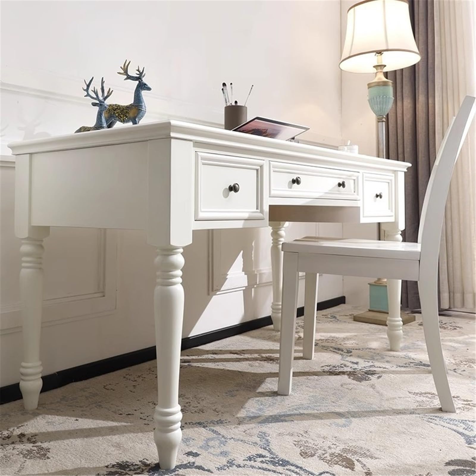 Acrittura Scrivania direzionale avorio da 55" con 3 cassetti, legno