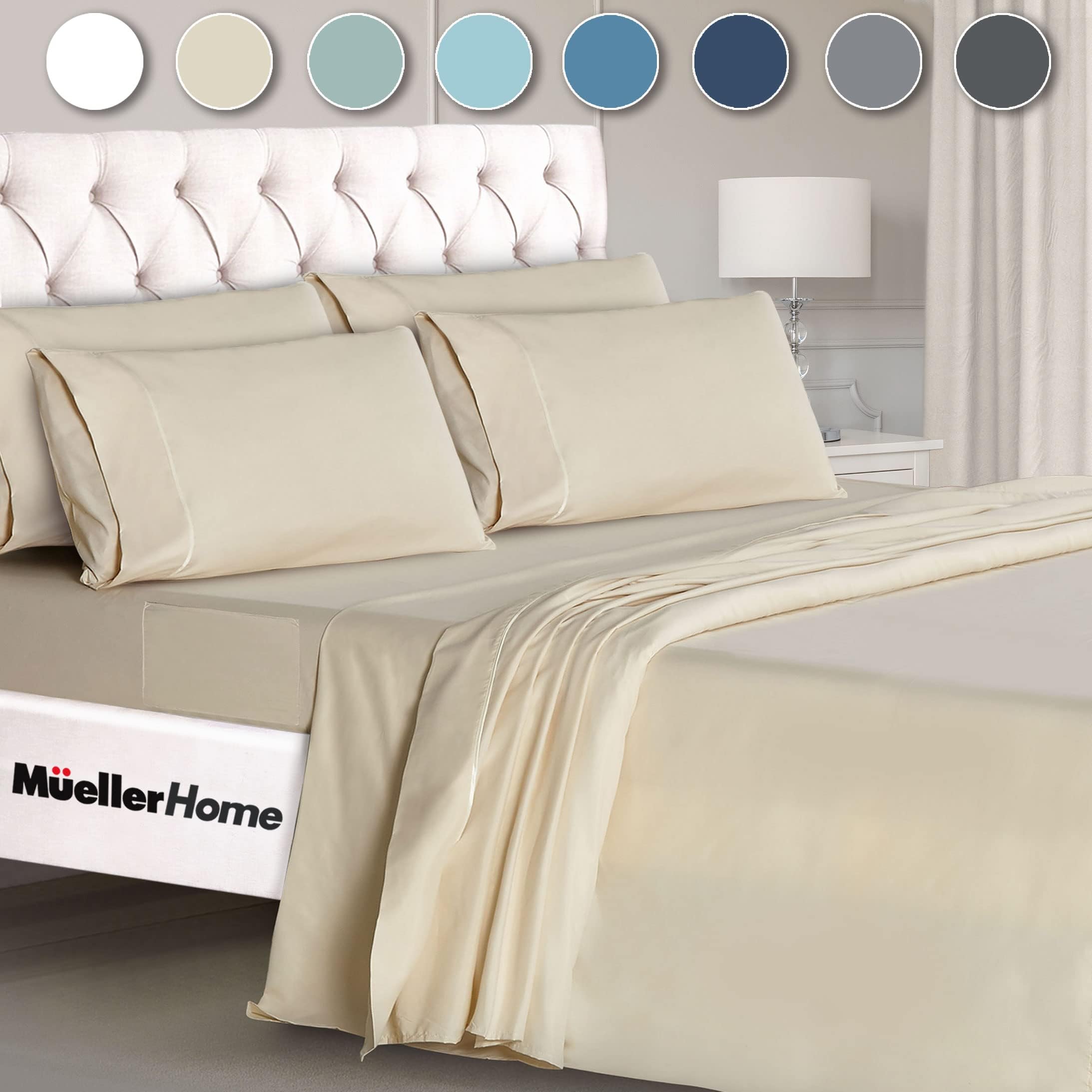 Ultratemp King Size Sheets Set, Super Soft 1800, 6 Piece, Deep Pocket up to 16" Cooling Sheets King Size, Transfers Heat, Breathes Better, Hypoallergenic, Wrinkle, Cream