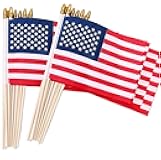 24 Pcs 8x12 Inch American Flags on Stick, USA Wood Stick Flags with Kid-Safe Spear Top, American Flags for Outside, Memorial Day Decorations, 4th of July Decorations