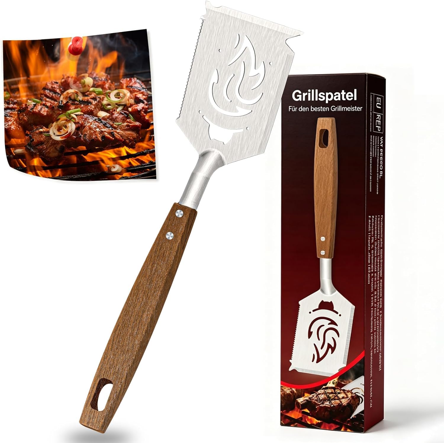 7-in-1 Grillspachtel mit Holzgriff, Multifunktion Grillwerkzeug für BBQ & Camping, Funktionen des Grillwerkzeug-Sets, Kreativer Grillwender, Grillen Geschenke für Männer, Vatertagsgeschenk