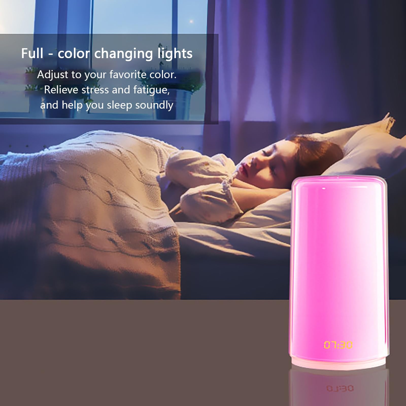 Wake Up Light Sonnenaufgang-Wecker mit 256 Farbwechselnden Stimmungslichtern und Naturgeräuschen, Nachttischlampe, Tragbares Nachtlicht für Schlafzimmer und Schreibtisch