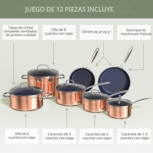 Miniatura 9 de Nuwave Healthy Duralon - Juego de utensilios de cocina antiadherentes de cerámica azul, resistentes a los arañazos, sin PFAS, aptos para Cobre