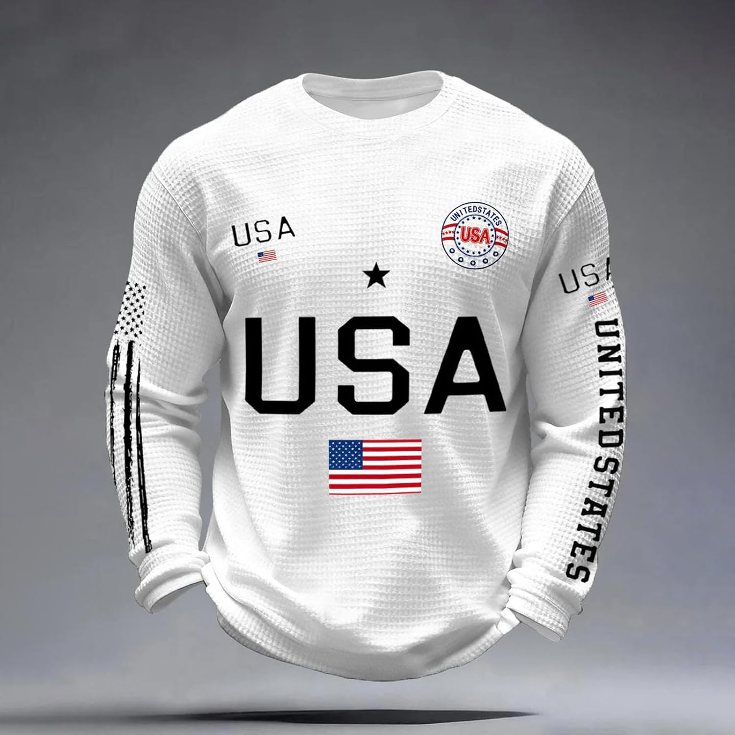 Ymosrh American Flag Shirts Men, Long Sleeve USA Print Gym Athletic Workout Tshirts Graphic T Fashion Tees for Men Activewear Camisas America (3XL, White)