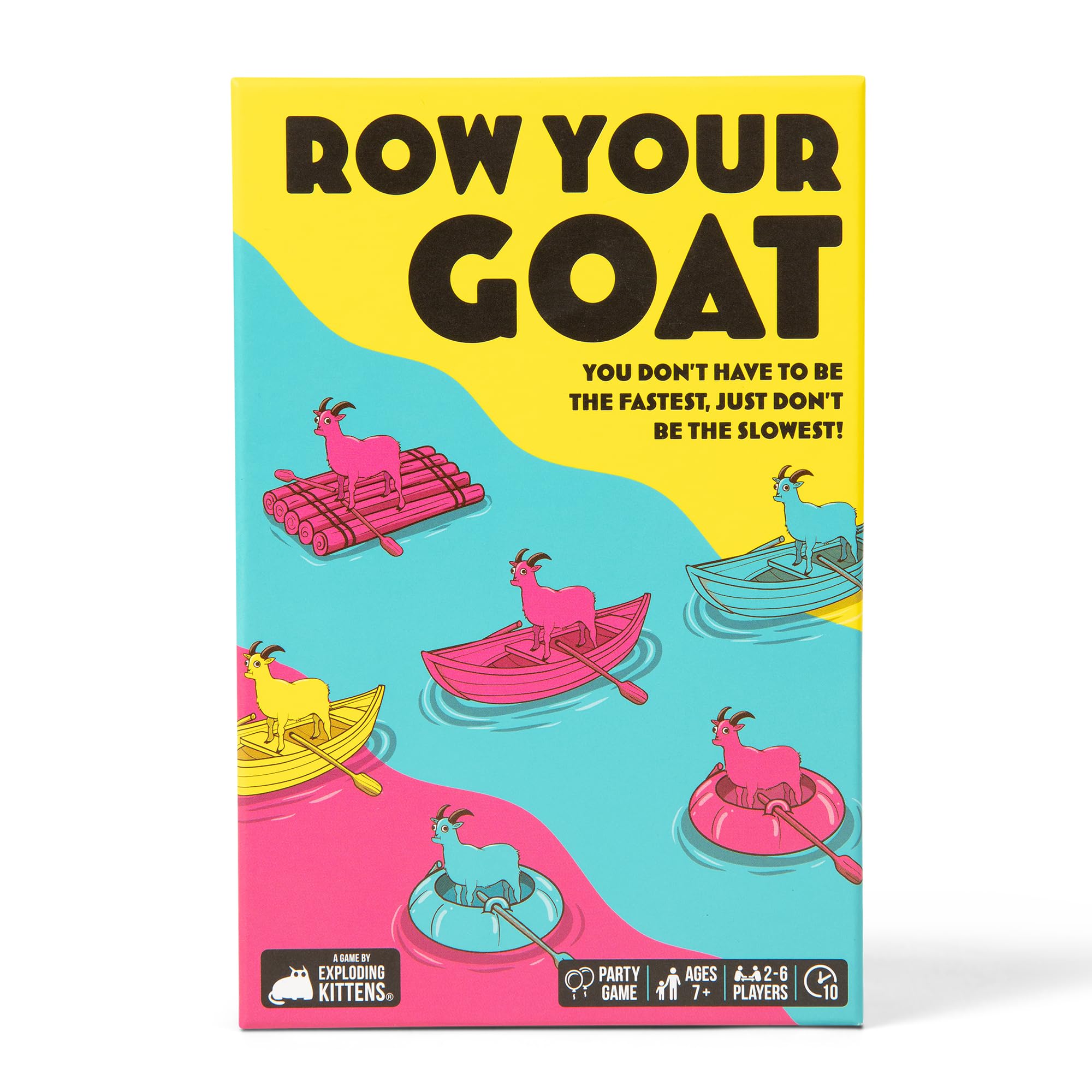 Row Your Goat: By Exploding Kittens, 2-6 Players, Age 7+ Fast Card Game | Play goat cards, spot matching colors or boats, and grab a lifesaver fast. The slowest player collects the pile! Family Game
