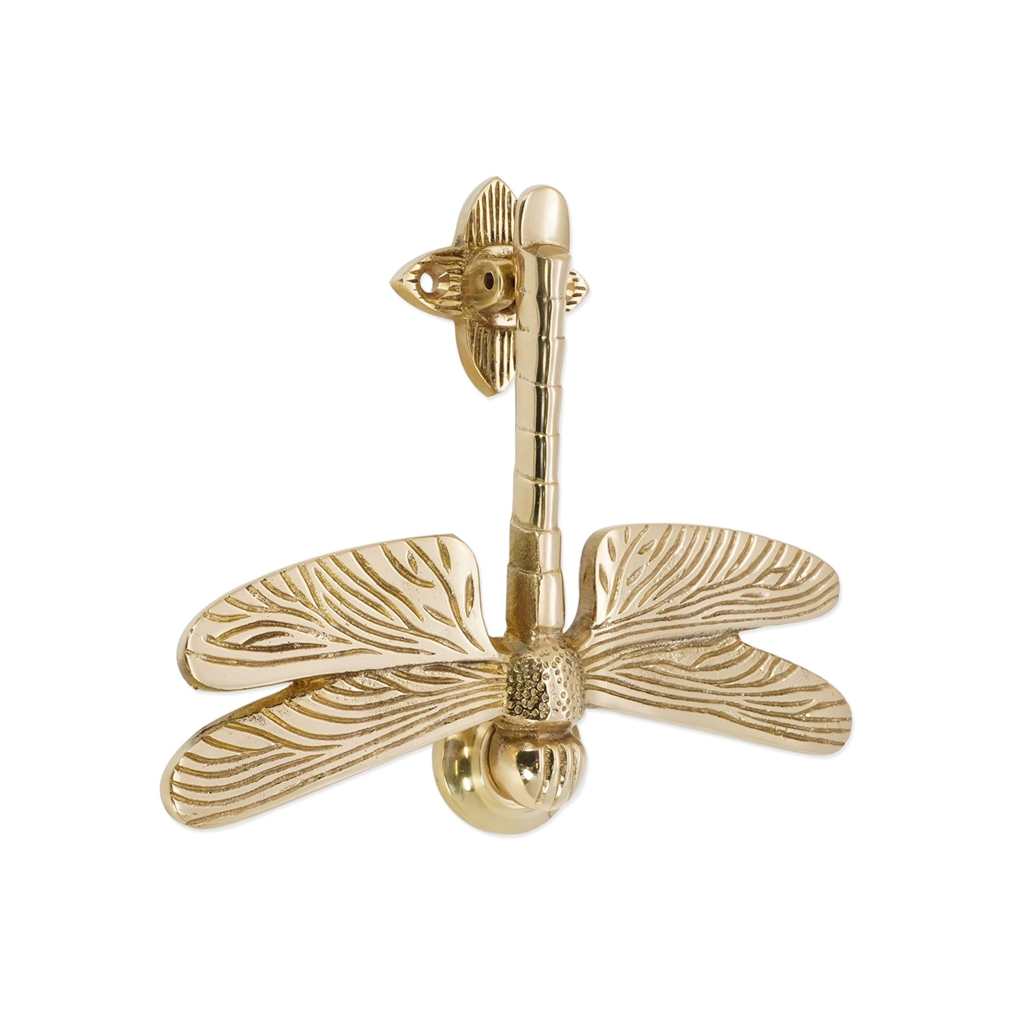 Infinity Decor Solid Brass Dragonfly Shaped Door Knocker in Polished Brass Finish – Vintage Hand Door Knocker for Entrance Front Door Furniture