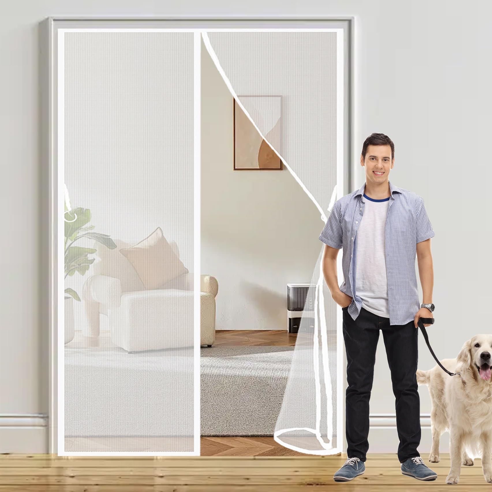 Rideau moustiquaire pour porte de balcon avec fermeture magnétique automatique
