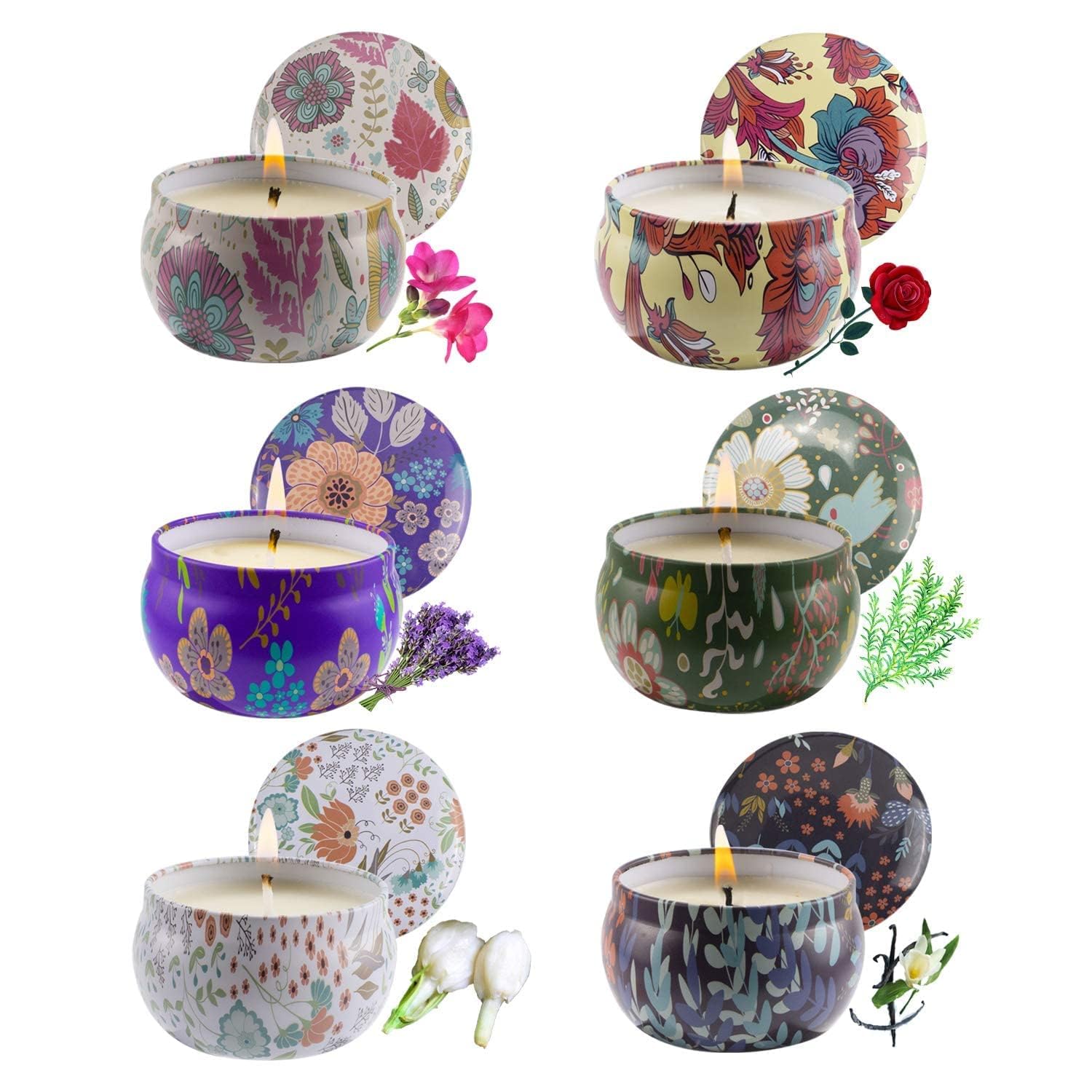 Scented Candles Aromatherapy Soy Set Burning Wax Travel Tin Fragrance Relaxing Stress Relief Aroma Home Bath Beautiful Mood Yoga Candles (Böhmen 6 Dosen)