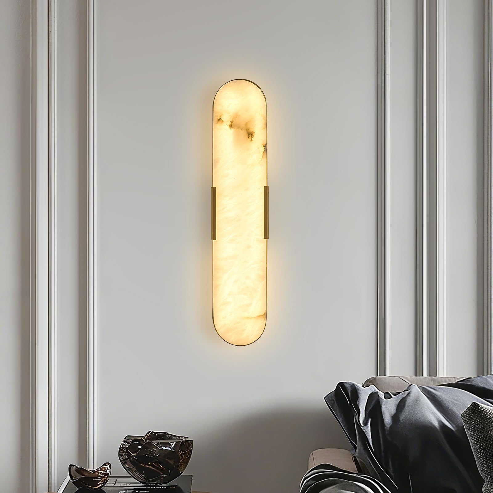 Photo 1 of SAIGERUITE Alabaster Wall Sconce - Gold, 3000-6000K